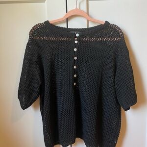 Davi & Dani Black Open-Knit Button Sweater Top